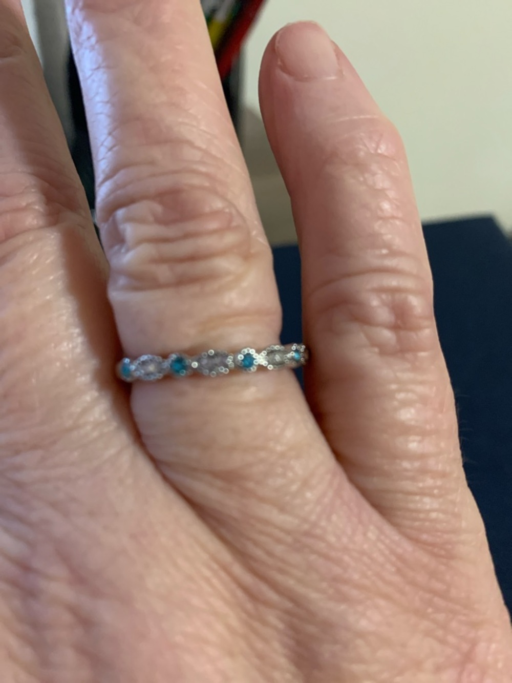Silver-Tone Blue Gemstone Eternity Band